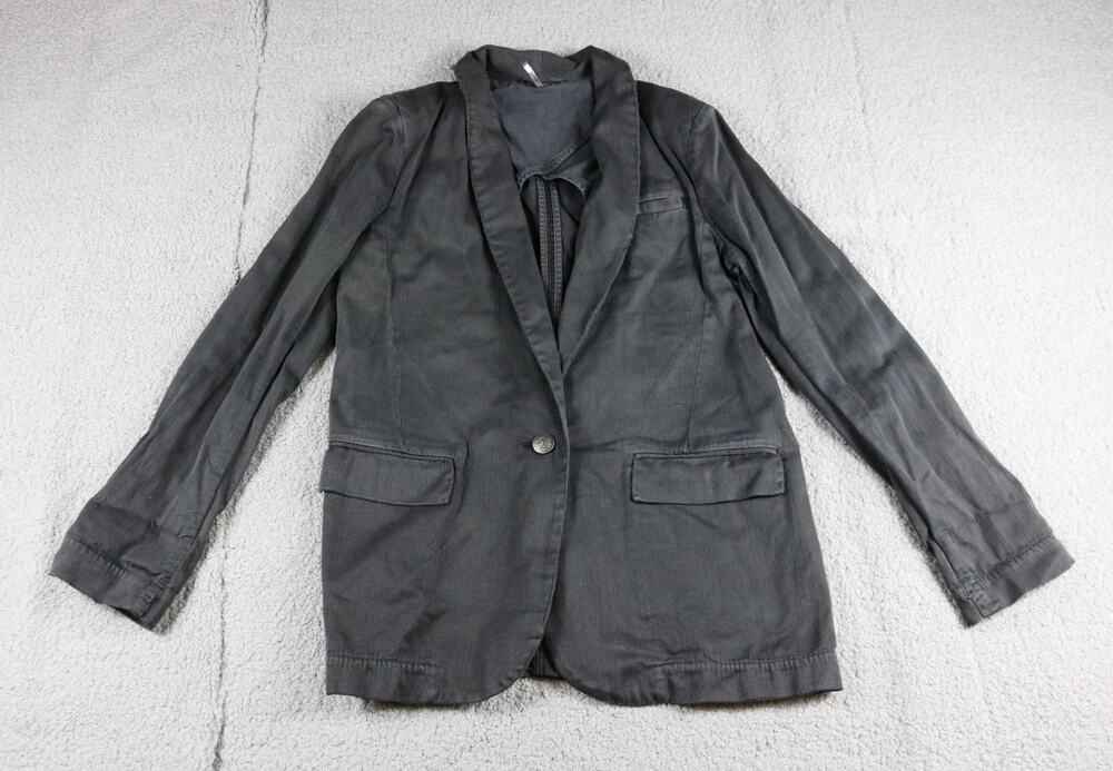 Free People Cotton Blazer Gray Medium Single Breasted One Button Jacket